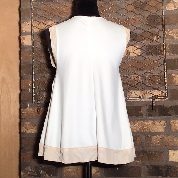 Zara sleeveless hi low blouse tan shimmer trim M - Picture 4 of 6